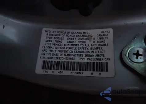 2013 Honda Civic Ex z USA, uszkodzony, nr VIN 2HGFB2F83DH531953